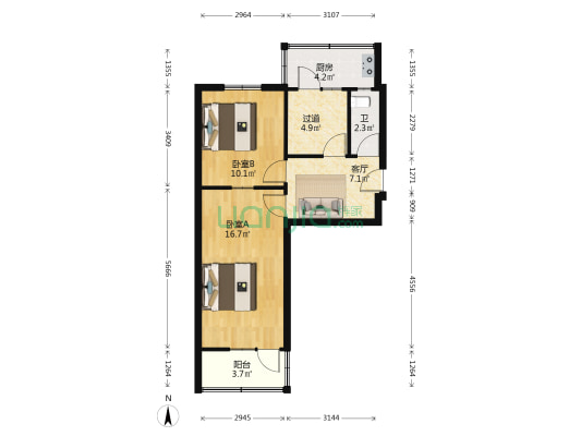 外贸街纺织品宿舍 2室1厅1卫 61平方