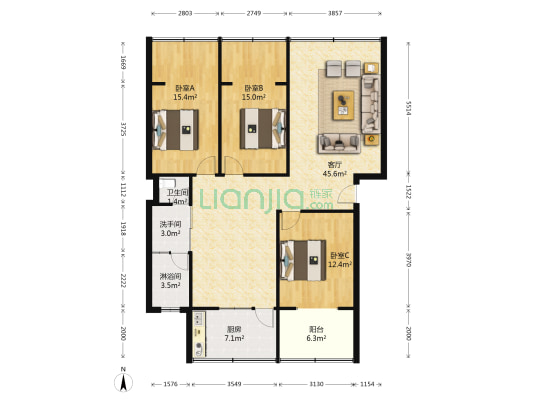 邮电小区 3室1厅3卫 123平方