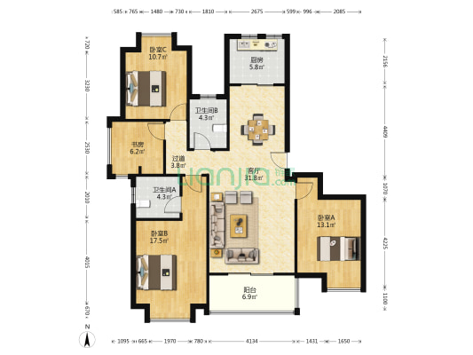 汇景名苑 4室1厅2卫 148平方