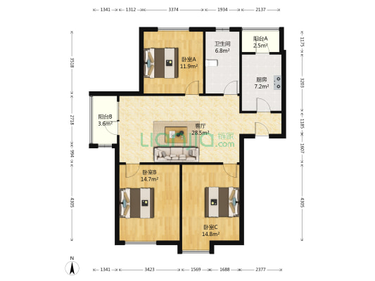 王顶堤馨苑 3室1厅1卫 123平方