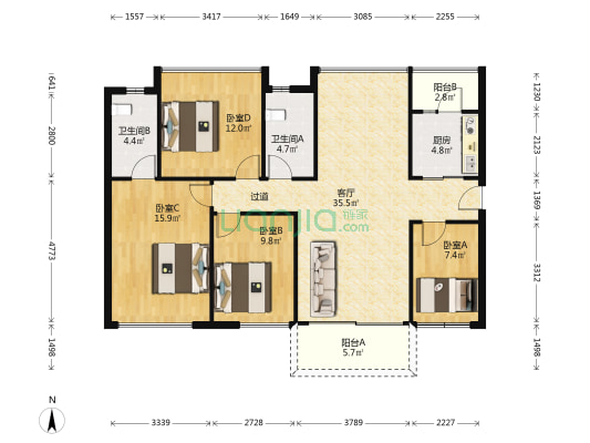 浅水南湾 4室1厅2卫 120平方