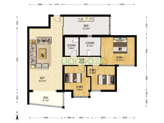 汉正街第一大道 3室1厅2卫 128平方
