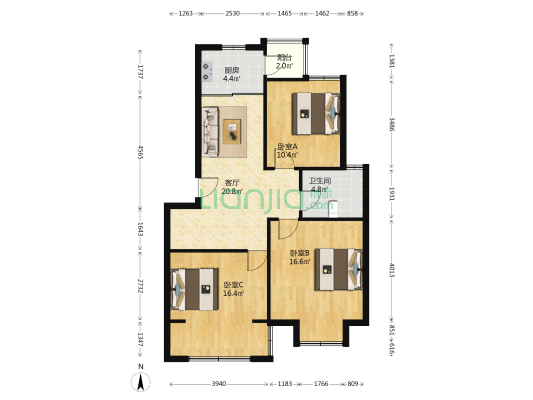 立地东方苑 3室1厅1卫 88平方