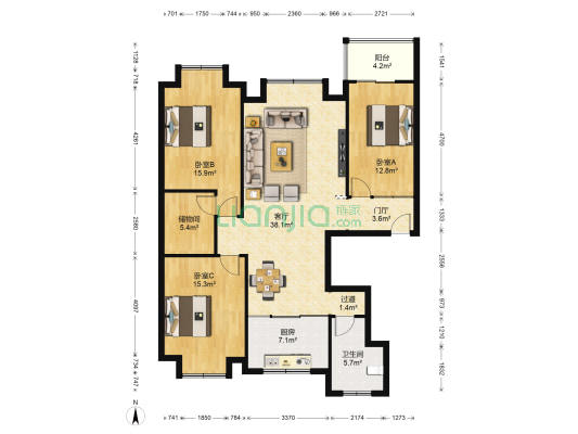 龙泽名都 3室1厅1卫 142平方