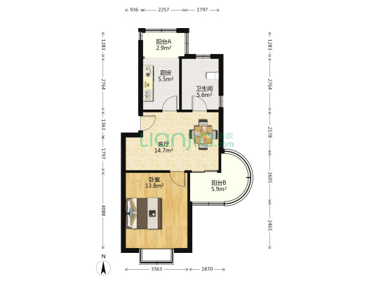 学前公寓 1室1厅1卫 57平方