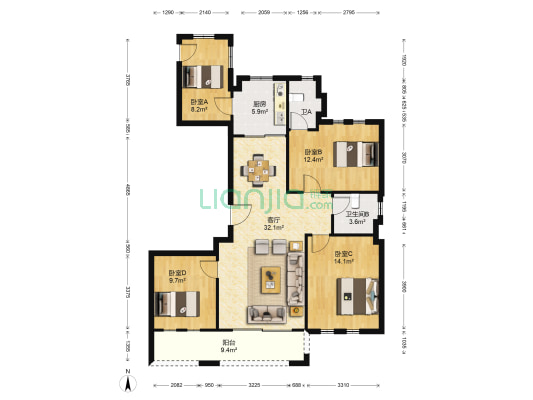 星城嘉苑 4室1厅2卫 138平方