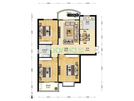 景峰嘉苑 3室2厅1卫 135平方