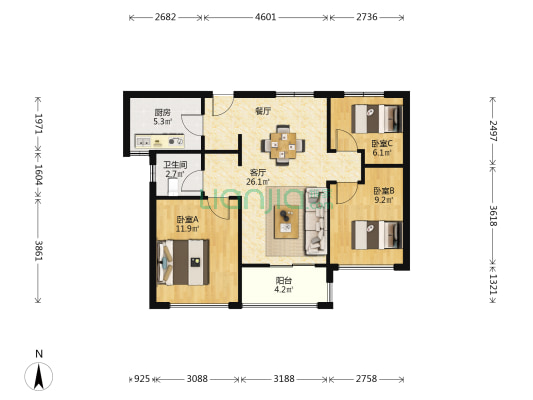 华发樾庭 3室1厅1卫 89平方