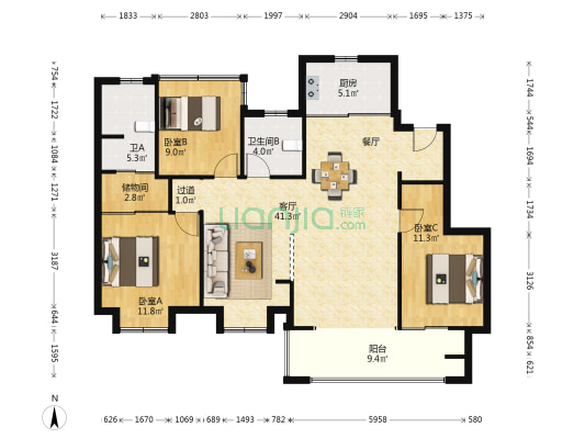 湖畔樾山 3室1厅2卫 124平方