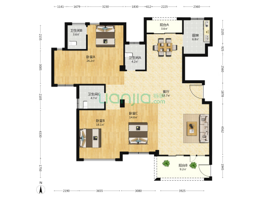 紫荆花园(乐清市) 3室1厅3卫 176平方