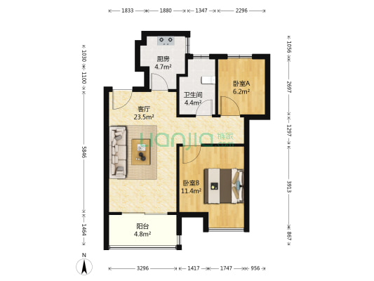 长虹世纪荣廷 2室1厅1卫 69平方