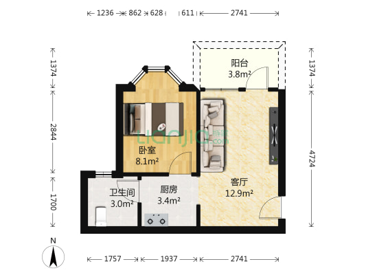 航运新村 1室1厅1卫 38平方