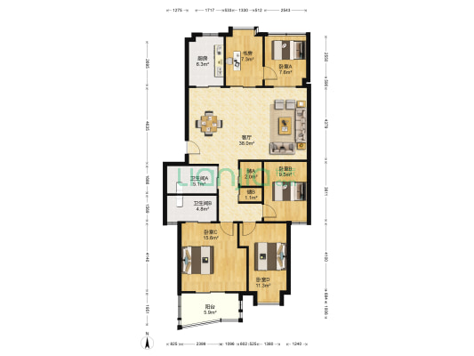 山水名都 5室1厅2卫 125平方