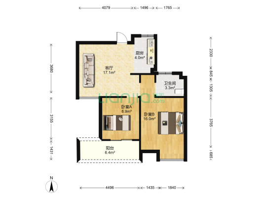 瓯旭景园 2室1厅1卫 75平方