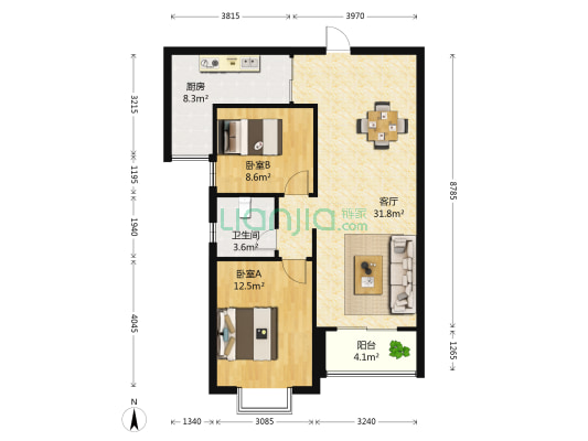 华鼎丽都国际 2室1厅1卫 90平方