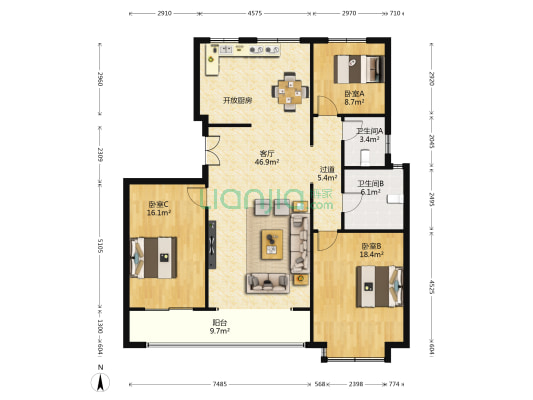 滨湖万丽 3室1厅2卫 142平方