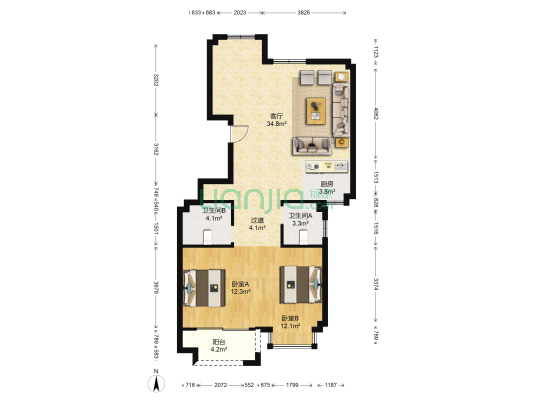 隆景佳园 2室1厅2卫 102平方