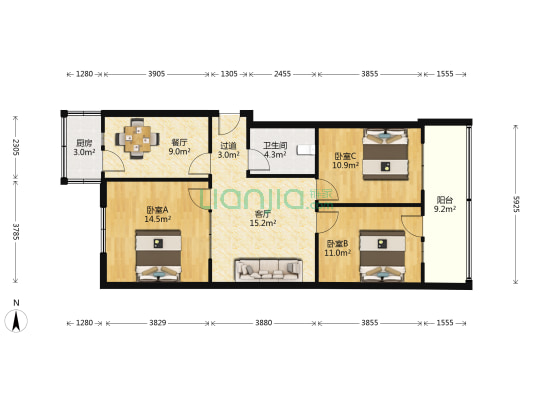 菜坑岸24号 3室2厅1卫 92平方