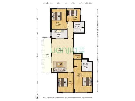 九龙仓臻玺 4室1厅2卫 131平方