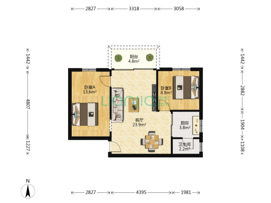 广园西路 2室1厅1卫 66平方