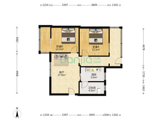 大公村 2室1厅1卫 78平方