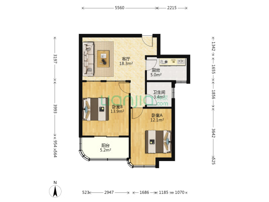 花和雅居 2室1厅1卫 75平方