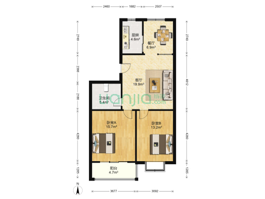 万德千禧苑 2室2厅1卫 90平方