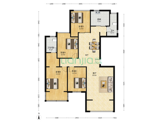 香樟鑫都 4室1厅2卫 158平方