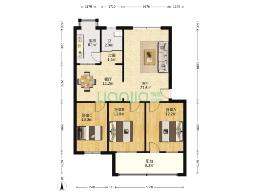七中教师村 3室2厅1卫 98平方