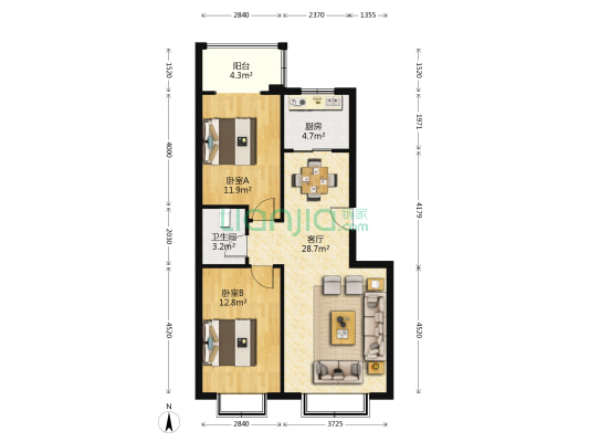 佳信花园 2室1厅1卫 89平方