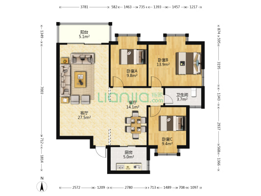 碧水名城 3室2厅1卫 114平方