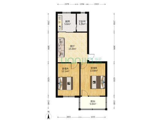爱民路6号 2室1厅1卫 67平方