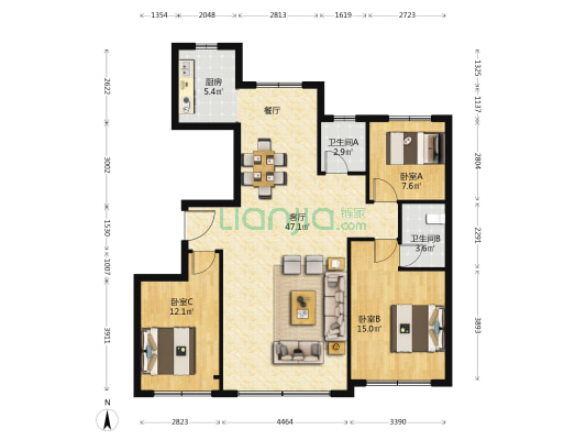 恒信城市之光(寒亭区) 3室1厅2卫 127平方