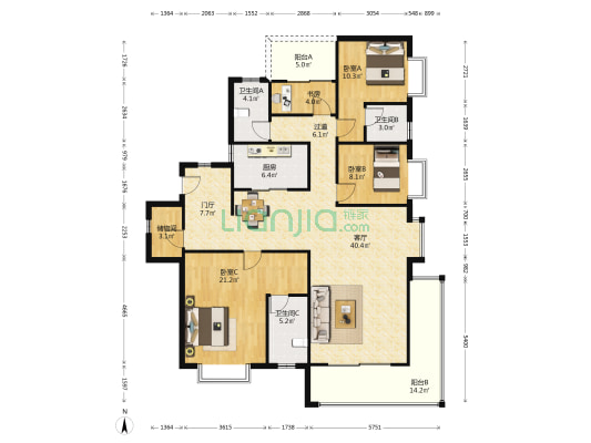 佳兆业城市广场 4室1厅3卫 165平方