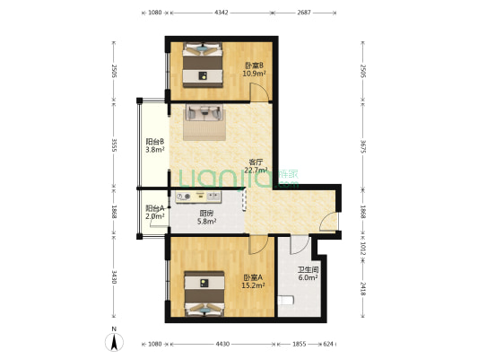 巴黎广场 2室1厅1卫 94平方