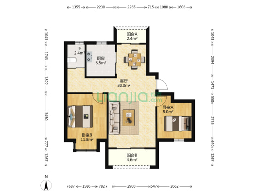 和平苑小区 2室1厅1卫 93平方