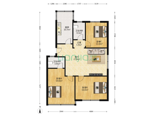 八大峡新村 3室1厅2卫 116平方