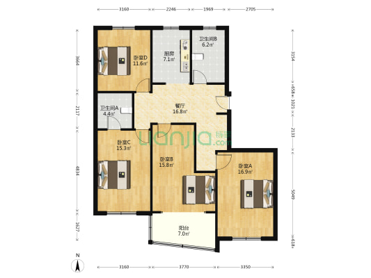 锦南公寓 4室1厅2卫 126平方