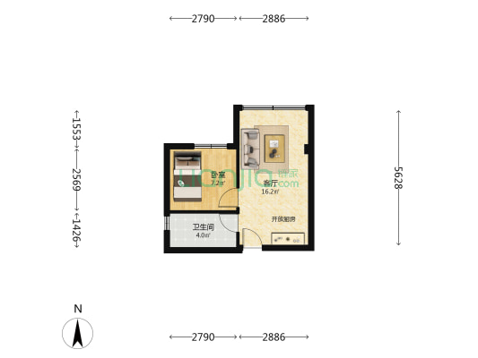 云霄楼 1室1厅1卫 32平方