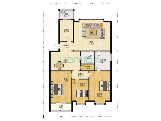 捷利大厦 3室2厅2卫 157平方