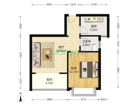 广泰家园 1室1厅1卫 58平方