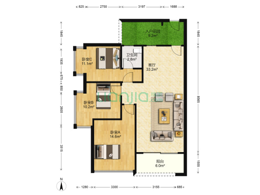 沣盛帝景 3室1厅1卫 99平方