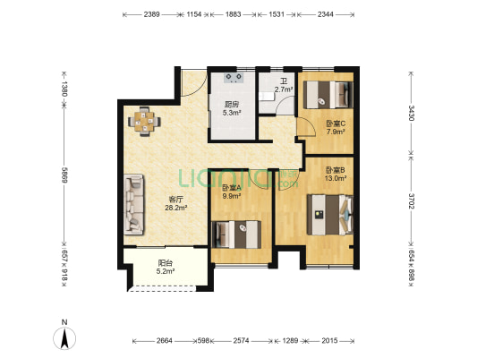 海亮香榭里 3室1厅1卫 90平方
