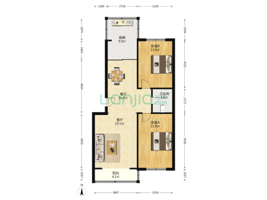 开源小区 2室2厅1卫 108平方
