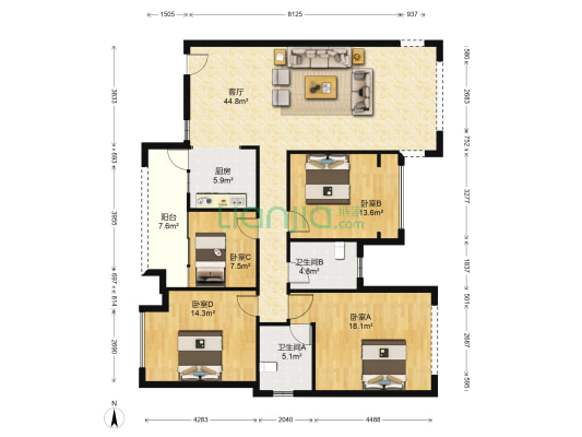 世家星湖湾 4室1厅2卫 135平方