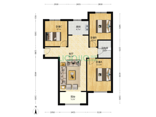 K2狮子城北区 6室2厅 南 北-户型图