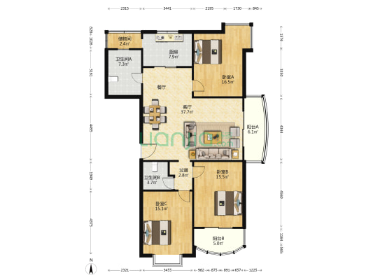 申凡公寓 3室1厅2卫 158平方