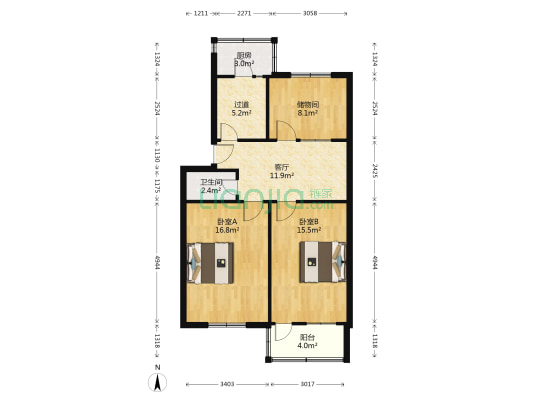 铁三局汾河小区 2室1厅1卫 77平方