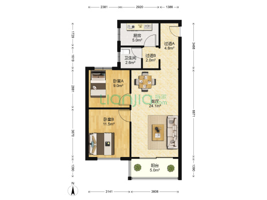 金都家园 2室1厅1卫 89平方