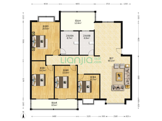 东湖景苑 4室1厅2卫 174平方